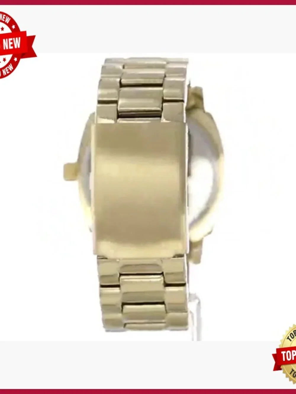 Women's Boyfriend Oversized Watch with Crystal Bezel and Metal Bracelet